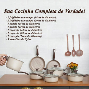 Juego de Ollas y Sartenes Modernas de Cerámica con Revestimiento de Mármol, Tapas de Vidrio, Asas de Baquelita, Antiadherentes, de Aluminio, Aptas para Gas e Inducción, Resistentes al Horno - Product Image 2