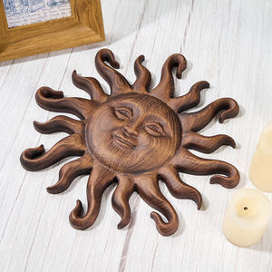 Décoration murale en bois en forme de soleil souriant, <span class=keywords><strong>plaque</strong></span> en relief sculptée à la main avec un soleil rayonnant, décoration d'intérieur bohème rustique en bois sculpté - Product Image 4