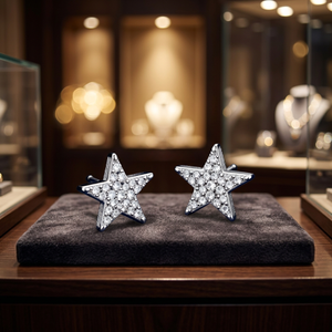 Star <b>Stud</b> <b>Earrings</b> 925 Silver <b>Crystal</b> Rhinestone Round Brilliant Cut Classic Unisex Everyday Wear - Product Image 3