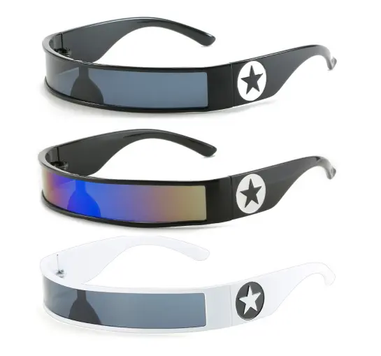 Neue Persönlichkeit Zukunftstechnologie Schatten-Sonnenbrille 2024 individuelle Steampunk-Partysonnenbrille Einteiliger Spiegel rechteckige Sonnenbrille