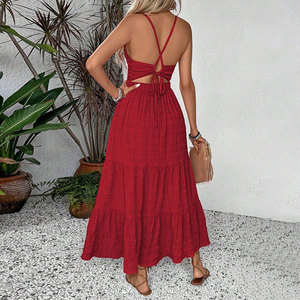 Vêtements pour femmes Vintage Red Halter Dress Summer High Waist Backless - Product Image 2