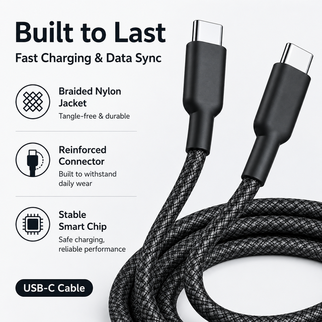 Dual-Type-C Weaving Braided Mobile Phone Data Cable with Pure Copper Conductor PD 60W Fast-Charging Compatible with iPhone