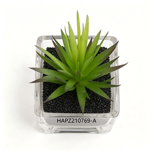 Mini-herbe artificielle en forme d'épée dans un vase carré en verre avec plante de yucca en <span class=keywords><strong>sable</strong></span> noir, fausse verdure, plantes succulentes pour la décoration intérieure - Product Image 2