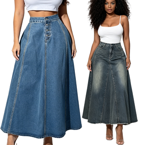 <span class=keywords><strong>Jupe</strong></span> longue en <span class=keywords><strong>jean</strong></span> <span class=keywords><strong>taille</strong></span> <span class=keywords><strong>haute</strong></span> pour femme 2026, avec ourlet effiloché, style streetwear tendance pour le travail et les loisirs - Product Image 1