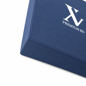 Caja de Regalo Personalizada con Tapa y Base Rígidas, <span class=keywords><strong>Papel</strong></span> Texturizado Azul Marino, Cartón Gris, Impresión de Logotipo Blanco, Fabricante - Product Image 4