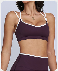 Soutien-gorge de sport pour femme à double bretelle fine croisée dans le dos, rembourrage amovible, maintien léger, idéal pour le Pilates, le yoga, la gym et l'entraînement (vente en gros) - Product Image 4