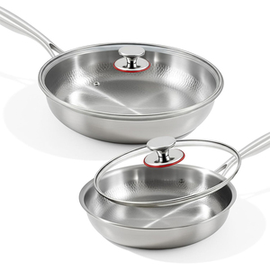 Sartén Moderna Ecológica de Acero Inoxidable Martillado con Tapa de Vidrio, Duradera, Resistente a los Arañazos, Apta para <span class=keywords><strong>Horno</strong></span> e Inducción, Juego de Utensilios de Cocina - Product Image 1