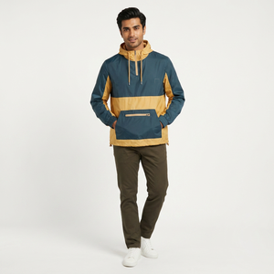 Windbreaker Windproof Canvas <b>Stand</b> Collar Hooded Men Women Anorak Quarter Zip Front High Quality Custom Casual Adult Jacket - Product Image 1