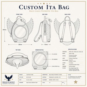 Sac à bandoulière léger personnalisé motif Aigle chauve, avec bretelles réglables, fermeture éclair supérieure, quincaillerie dorée et doublure à rayures drapeau - Product Image 3