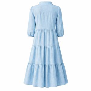 <span class=keywords><strong>Abito</strong></span> Personalizzato in <span class=keywords><strong>Lino</strong></span> <span class=keywords><strong>Azzurro</strong></span> con Colletto a Camicia per Donne, con Maniche a Sbuffo e Volant a Strati <span class=keywords><strong>Abito</strong></span> Elegante Adatto per Donne. - Product Image 4