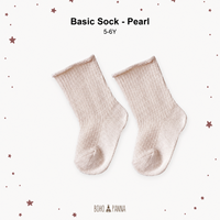 Calcetines Básicos Premium para Niños BOHOPANNA, Tela Suave y Delicada, Ajuste Flexible, Color Perla, Talla 5 6Años, Certificación SNI, Comodidad Diaria