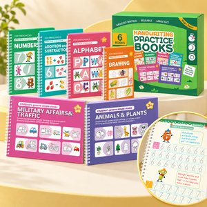6 Book English Grooved Handwriting Practice Copybook Set for Kids Alphabet Numbers Drawing Preschool Learning - Product Image 1