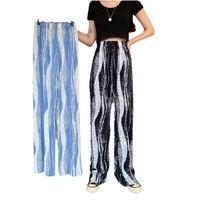 Pantalon de nettoyage ample taille haute personnalisé ondulation de l'eau colorant étourdi taille élastique pantalon d'orgue décontracté avec plis par pression jambes larges