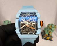 Nouvelle montre mécanique automatique de luxe pour homme, populaire, bleu clair, en fibre de carbone, avec tourbillon et réserve de marche, modèle 6702