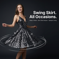 Robe skater pour femmes entièrement ornée de paillettes, col en V, bretelles spaghetti réglables, robe mini à ligne A pour soirée, anniversaire