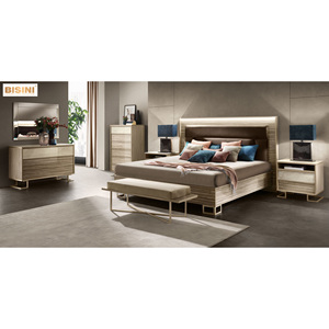 Moda italiana Design in legno massello onice e impiallacciatura Zebrano intarsio 5PC camera da <span class=keywords><strong>letto</strong></span> in legno Neo moderno in legno King Size testiera - Product Image 1