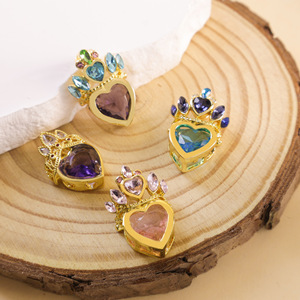 Mode femmes couronne multicolore creux <span class=keywords><strong>coeur</strong></span> Zircon pendentif pêche <span class=keywords><strong>coeur</strong></span> collier femme - Product Image 4