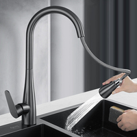 Robinet de cuisine moderne en laiton brossé gris anthracite avec douchette extractible, double mode de pulvérisation, rotation à 360 degrés, levier unique