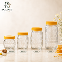 Botol Kaca Sarang Lebah 380ml 500ml 730ml Grosir Logo Kustom Tutup Plastik Emas Ramah Lingkungan Dapat Didaur Ulang Untuk Penyimpanan Madu Selai Makanan