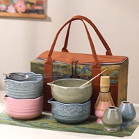 Ensemble de 9 ustensiles pour cérémonie du matcha avec logo personnalisé, fouet, bol, sac de rangement en cuir, kit de voyage complet pour matcha
