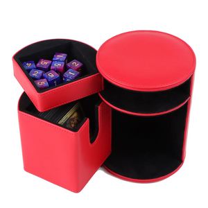Estuche Redondo de Cuero PU Rojo para Cartas de Juego, Caja de Cartas Resistente al Agua, Colección de Juegos - Product Image 3