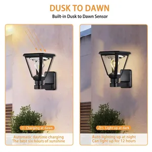 Lampadaire <span class=keywords><strong>solaire</strong></span> <span class=keywords><strong>Led</strong></span> chaud étanche pilier jardin lumière extérieure à éclairage mural panneau alimenté blanc crépuscule aube clôture lumières porte - Product Image 3