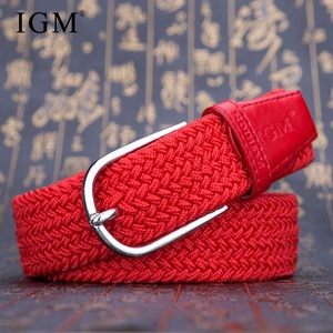 Cinturón de Golf trenzado elástico de moda deportiva para <span class=keywords><strong>hombre</strong></span> de cuero PU rojo sin agujeros informal de doble capa de alta calidad con hebilla de aleación - Product Image 3
