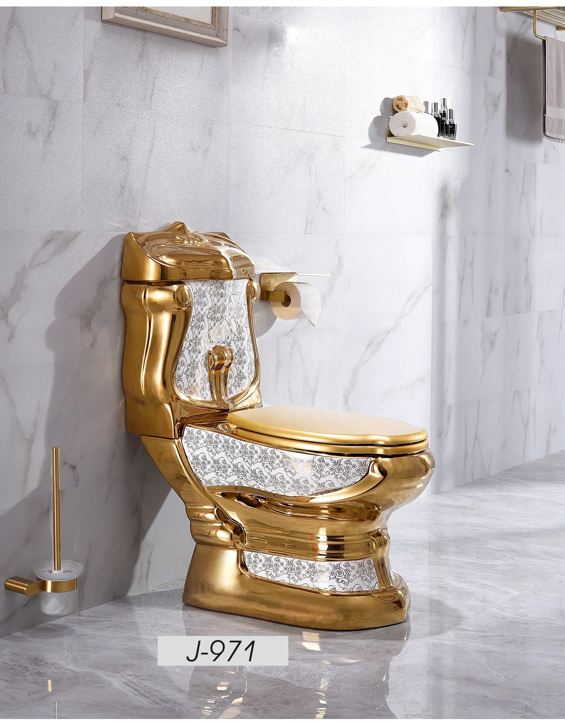 J-971 Vieany Gold Two piece Toilet Washdown Luxury European Style Real Gold Hot Sale Ceramic Golden new design bathroom toilet