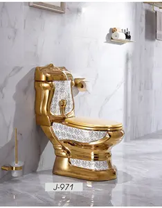 J-971 Vieany Gold 2 Piece Toilet Washdown Luxury European Style Real Gold Hot Sale Ceramic Golden New Design Bathroom Toilet