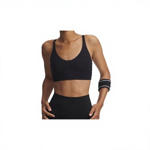 Sujetador deportivo sin aros para mujer, negro liso, transpirable, de copa completa, con espalda en U y tirantes no convertibles, top deportivo. - Product Image 5