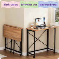 Bureau d'ordinateur portable moderne, pliable et mobile en métal pour petits espaces, bureau d'écriture en bois pour ordinateur portable