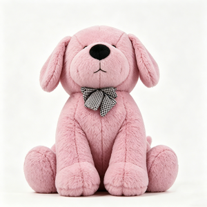 Peluche de chiot rose personnalisée - Animal en peluche doux et moelleux avec nœud à carreaux, jouet mignon pour enfants et crèches - Product Image 1