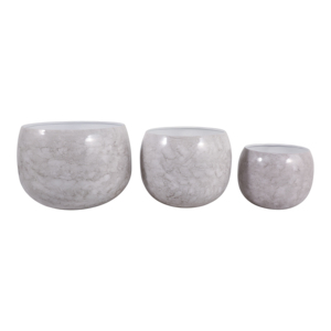 Set di 3 fioriere moderne rotonde in metallo per interni ed esterni, vasi decorativi per ingresso, soggiorno, ufficio. - Product Image 1