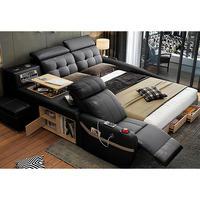 Lit intelligent en cuir de luxe moderne, fonction de massage, multifonction, rangement, haut-parleur musical, tatami, plateforme king size, vente chaude