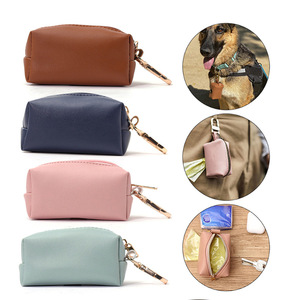 Sac à déjections canines en cuir PU en stock, sac à déjections canines portable avec fermeture éclair et porte-clés, sac de rangement pour sacs à déjections canines - Product Image 1