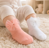 Chaussettes antidérapantes en coton personnalisées pour petites princesses, avec nœud mignon et strass en cristal pour bébés filles