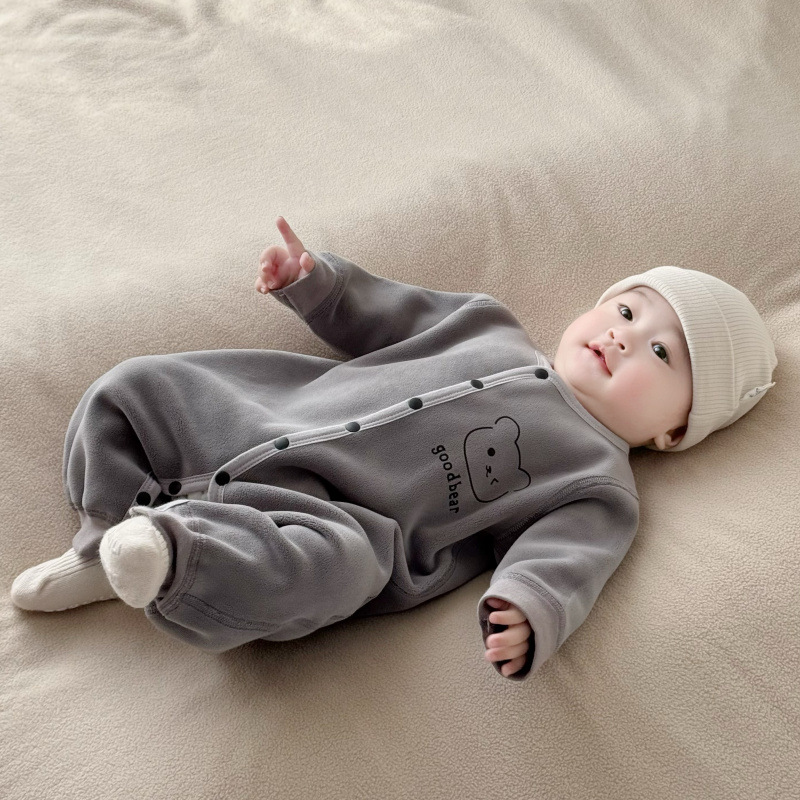 Grey 8193 solid color bear one-piece [Fleece