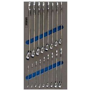 FERVI - TM01/002 Juego de llaves combinadas cromadas en bandeja de espuma (17 Uds.) -EAN 8012667308995 OTROS CONJUNTOS DE HERRAMIENTAS - Product Image 1
