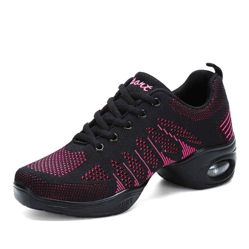 Sepatu Jazz Wanita Lace-Up Sneakers Mesh Slip Sepatu Dansa Jazz Sol Tebal