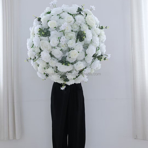 G Vente <span class=keywords><strong>en</strong></span> gros Simulation Boule de rose Décoration de table de mariage Boule de fleurs Blanc et rose Brumeux Smog <span class=keywords><strong>Rime</strong></span> Feuilles Centre de table de fleurs - Product Image 3