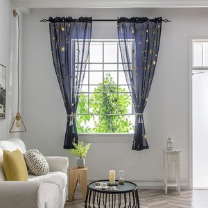 Rideaux courts <span class=keywords><strong>pour</strong></span> <span class=keywords><strong>chambre</strong></span> d'enfants, 1 pièce, bleu marine or, étoile Galaxy, imprimé lune or, transparents <span class=keywords><strong>pour</strong></span> <span class=keywords><strong>chambre</strong></span> à coucher - Product Image 5