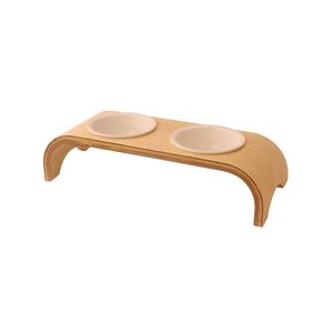 Sıcak kek yükseltilmiş hayvan mama kabı set-paketi 2 ahşap köpek yemeği besleyici standı ile pas dayanıklı ahşap - Product Image 5