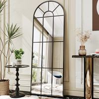 Antique Vintage Full-Length Body Wall Decor Mirror Custom Size Black Gold Metal Framed Hanging Window Pane Arch Espejo Miroir