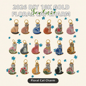 Dijes de Gato Esmaltados Pintados a Mano, Dijes de Gato Esmaltados Bañados en Oro de 18K al por Mayor - Product Image 2