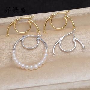 Clips d'oreilles en argent sterling S925 Qunlvsheng, ronds et ajourés, pour la création de bijoux DIY, options couleur or et or blanc - Product Image 2