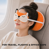 Oreiller de voyage convertible 2 en 1 en peluche et masque pour les yeux, coussin doux pour le cou pour avion/sieste au bureau - Fox & Monkey