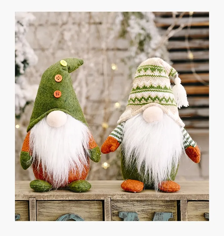 Christmas Decorations Knitted Non-woven Standing Faceless Doll Ornaments Creative Green Santa Claus Ornaments Festival Supplies