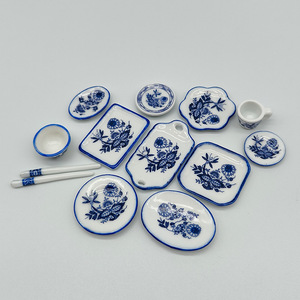 Vajilla de Cerámica <span class=keywords><strong>Azul</strong></span> y Blanca en Miniatura 1:12, Platos Pequeños, Accesorios de Decoración para <span class=keywords><strong>Casa</strong></span> de Muñecas - Product Image 5