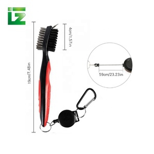 Limpiador de zanjas multifuncional de doble cara para palos de golf, cepillo de limpieza para palos de golf con clip de tirolesa retráctil, venta al por mayor - Product Image 5