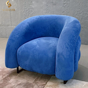 Moderner Nordischer Oranger Einzelner Loungesessel aus Leder und Samt, Relaxsessel, Akzentstuhl für das Wohnzimmer - Product Image 6